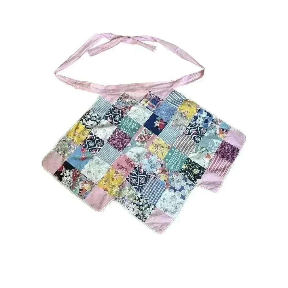 Vintage Quilted Pieced By Hand Half Apron Handmade Quilt Squares Sewn Together